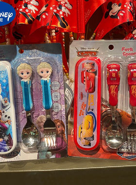 迪士尼儿童叉子勺子套装不锈钢卡通宝宝自主进食勺子叉子餐具盒子