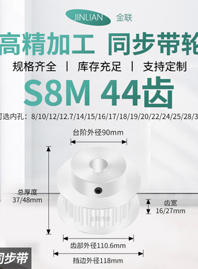 同步轮S8M44齿宽16/27内孔14 15 16 17 18传动装置皮带轮同步带轮