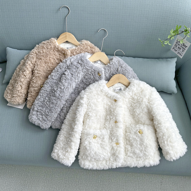 儿童皮草外套女童冬小香风羊羔毛