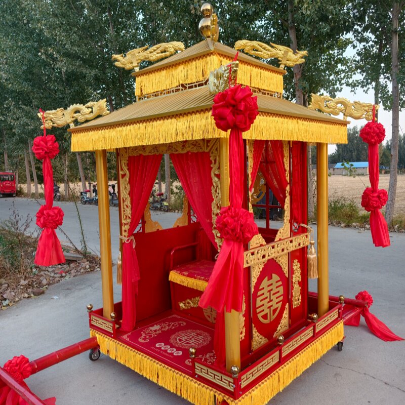 八抬大轿中式古典花轿红色金边龙凤呈祥迎亲婚庆迎亲礼仪花轿步撵
