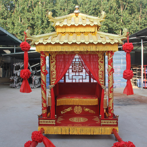 中式八抬金箔双喜字迎亲花轿