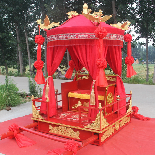 中式八抬金箔双喜字迎亲花轿