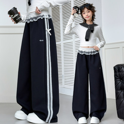 女童加绒裤一体绒卫裤黑色校服裤