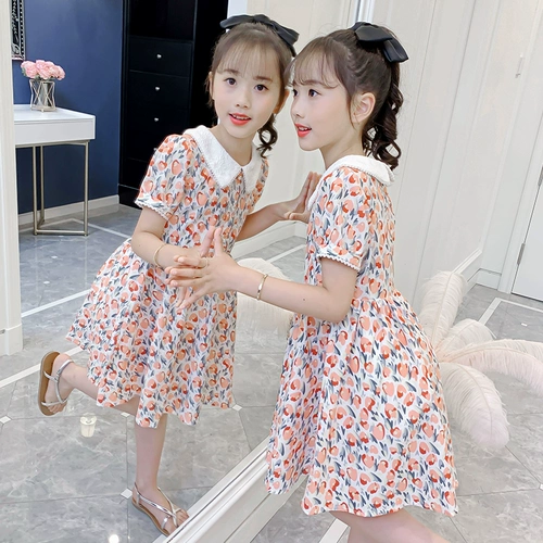 Летнее платье, юбка, детская летняя летняя одежда, хлопковый свежий наряд маленькой принцессы, популярно в интернете, в западном стиле, в цветочек