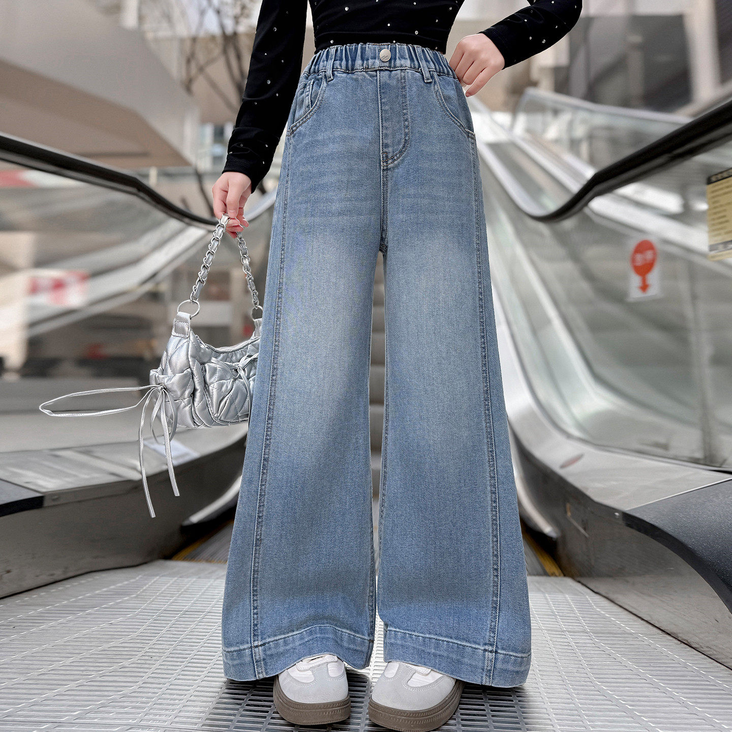 女童裤子春季新款2026年女大童时尚洋气超好看拼接儿童牛仔阔腿裤,童装/婴儿装/亲子装,裤子,淘宝优惠券,粉丝福利购,淘宝优惠卷