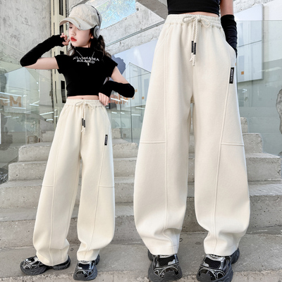 女童裤子春秋纯棉针织弯刀休闲裤