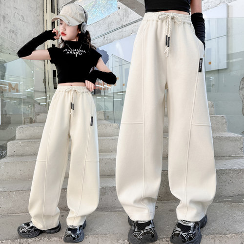 女童裤子春秋纯棉针织弯刀休闲裤