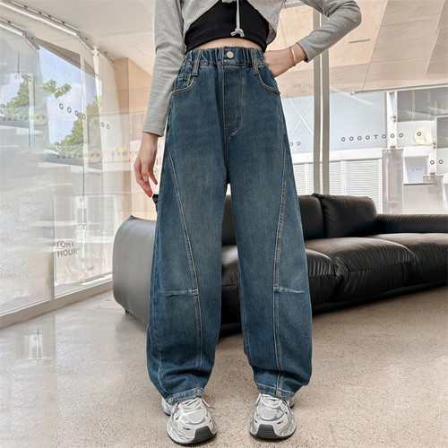 女童牛仔裤春秋休闲弯刀香蕉裤