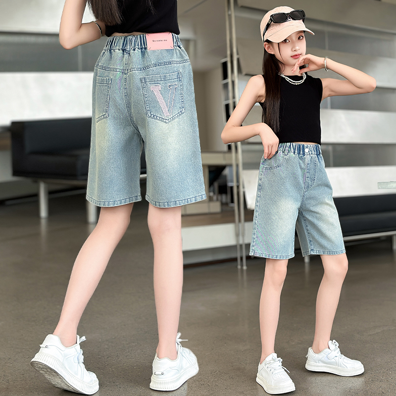 女童短裤外穿夏季薄款2025新款夏装中大童纯棉五分裤儿童牛仔中裤