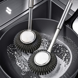 不锈钢锅刷长柄洗锅刷清洁刷子家用大号钢丝球带手柄去污刷锅神器