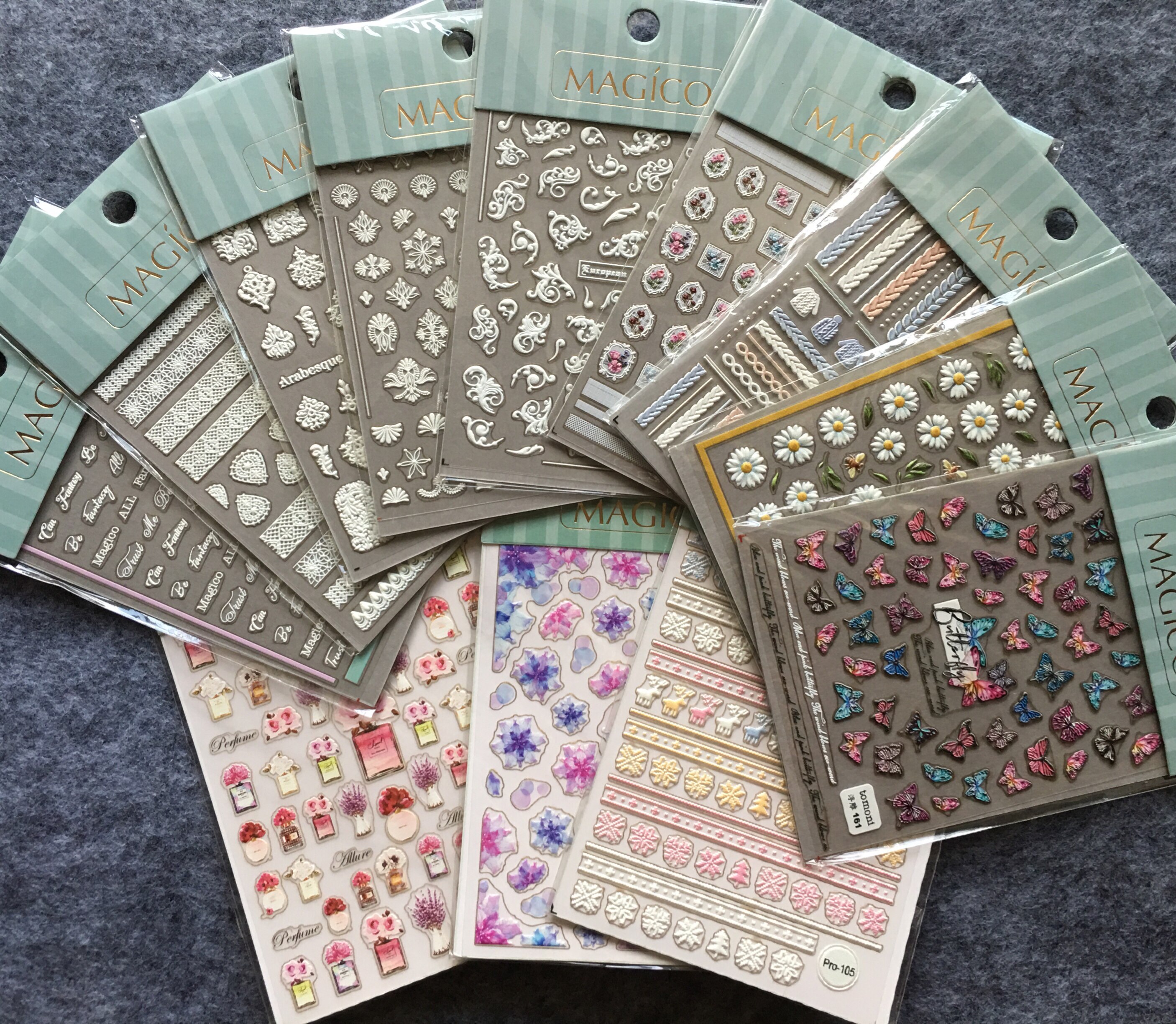 tomoni茉季新工艺pro系列美甲贴纸 立体浮雕花朵方块毛衣英文菊花