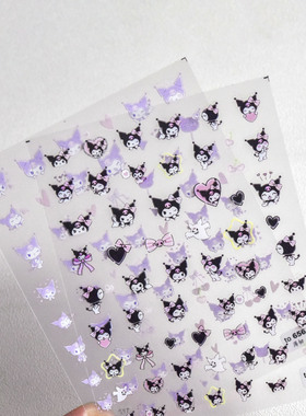 新工艺tomoni薄韧带背胶美甲贴纸 黑色紫色库洛米可爱萌宠指甲贴