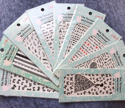 羽毛黑色贴画美甲