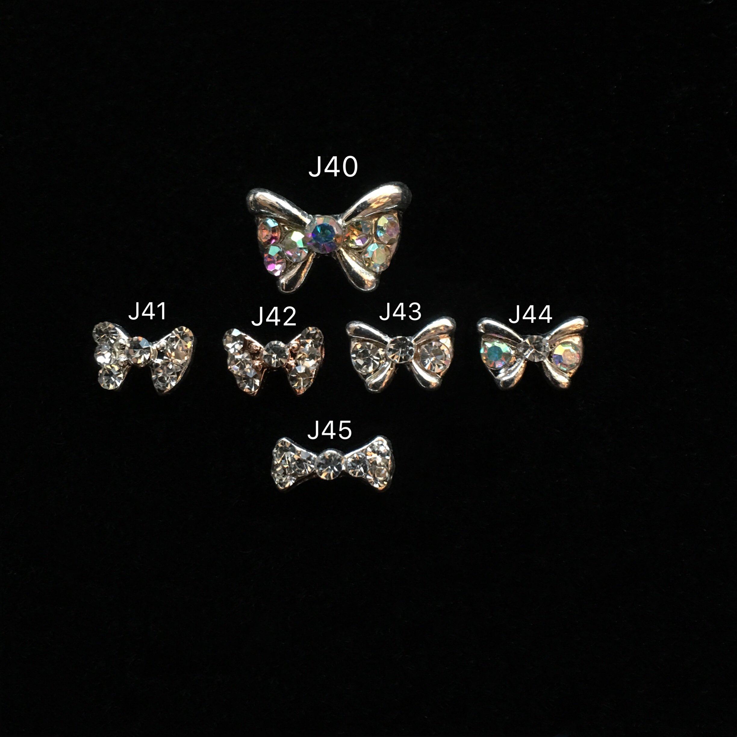 kokes美甲合金金属饰品 经典镶钻小蝴蝶结 金香槟银色底自带弧度