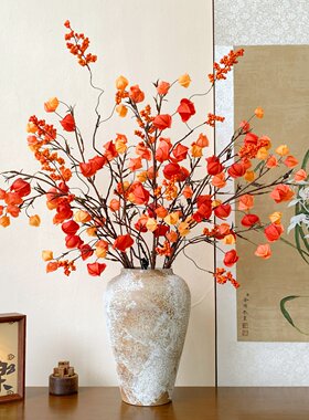 高级感逼真灯笼果仿真花假花摆设栾树果干花客厅装饰年宵花艺摆件