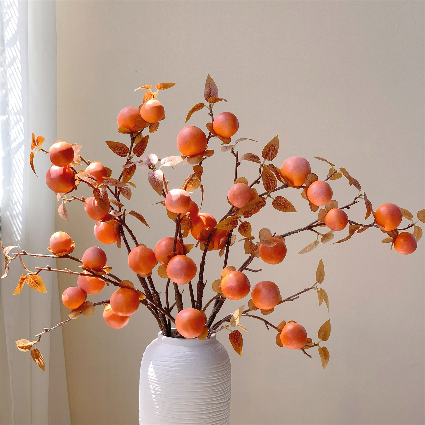 柿柿如意仿真花摆设柿子果实装饰摆件客厅高级感假花过年花束插花