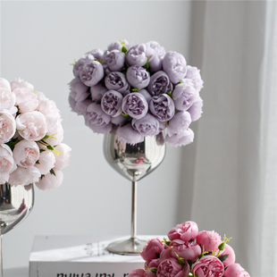 饰绢花花艺摆件 小牡丹仿真花假花干花花束摆设拍照道具客厅餐桌装
