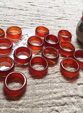 鸿运当头 天然红玉髓戒指尾戒 玛瑙玉石男女款本命年红色指环礼物