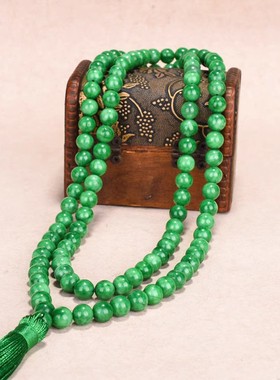 天然铁龙生翡翠108颗阳绿色干青佛珠念珠项链10mm情侣手链