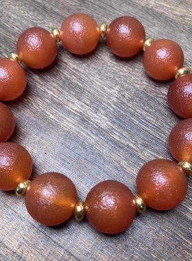 A货玛瑙手链 时尚精品老型珠天然红橘皮纹情侣款手串民族风 新款