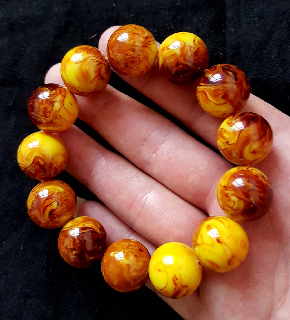 新款天然波兰老蜜蜡手串男士原矿鸡油黄琥珀手链女士款桶珠配推荐