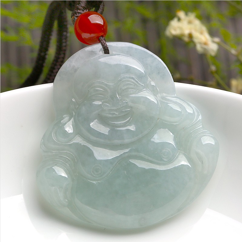 天然A货翡翠吊坠女款玉佛缅甸玉冰糯种笑佛玉石挂件弥勒佛公包邮