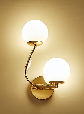 壁灯简约床头灯客厅楼梯背景墙灯led金色双头带遥控开关卧室壁灯