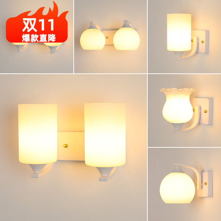 led白色墙壁灯法式卧室床头灯遥控调光奶油风简约现代客厅楼梯灯