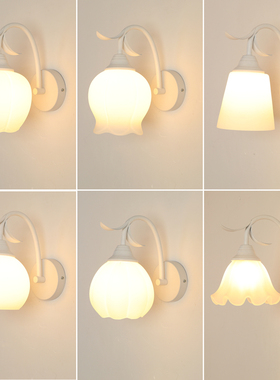 现代简约壁灯卧室床头法式白色奶油风客厅阳台楼梯LED遥控墙壁灯