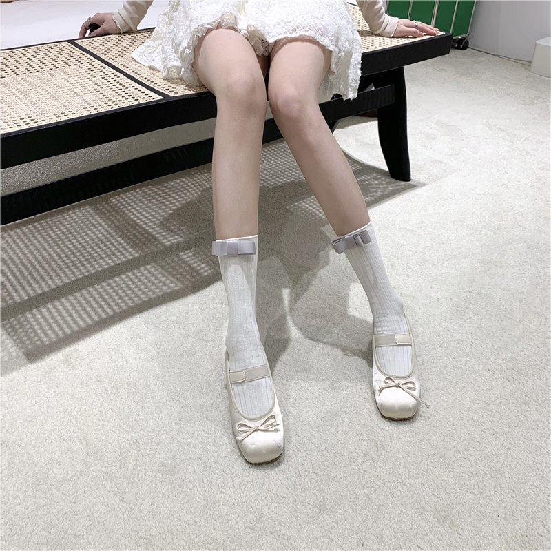 芭蕾风少女蝴蝶结堆堆袜小众韩国miu风经典百搭可爱春夏短袜