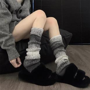 韩系渐变竖条纹针织袜套秋冬复古辣妹保暖堆堆袜高级感扎染小腿套
