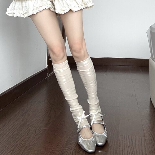 芭蕾风少女中筒袜套蝴蝶结踩脚薄冰丝防晒袜腿套绸带堆堆袜腿套