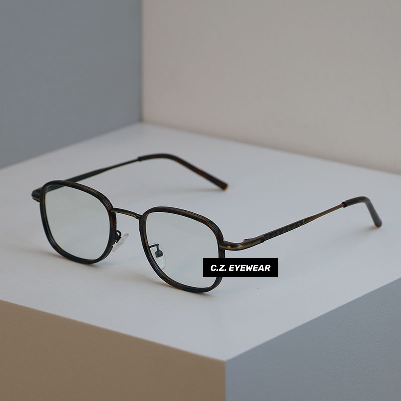 雕刻设计感古铜深玳瑁小方框眼镜