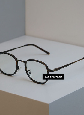 CHOZEN/雕刻设计古铜深玳瑁金属小方框小脸圆脸防蓝光近视眼镜女