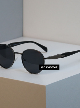 复古日系高街金属圆框墨镜配近视
