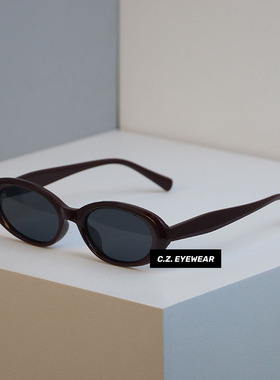 韩版小椭圆猫眼墨镜多巴胺红