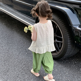 女童花边背心套装夏季2026新款儿童洋气两件套夏装女宝宝薄款衣服