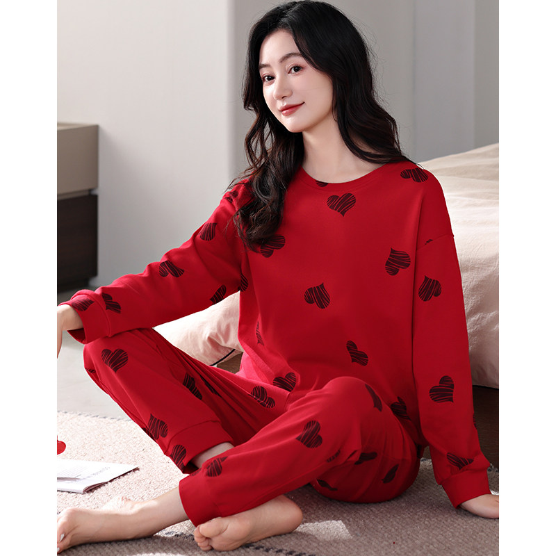 红色睡衣女士长袖纯棉大码2026年新款套头喜庆春秋季家居服本命年,女士内衣/男士内衣/家居服,睡衣/家居服套装,淘宝优惠券,粉丝福利购,淘宝优惠卷