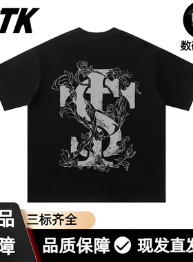 STK SMARRTOBNKID巴洛克藤曼短袖T恤美式复古印花圆领街头风TEE潮