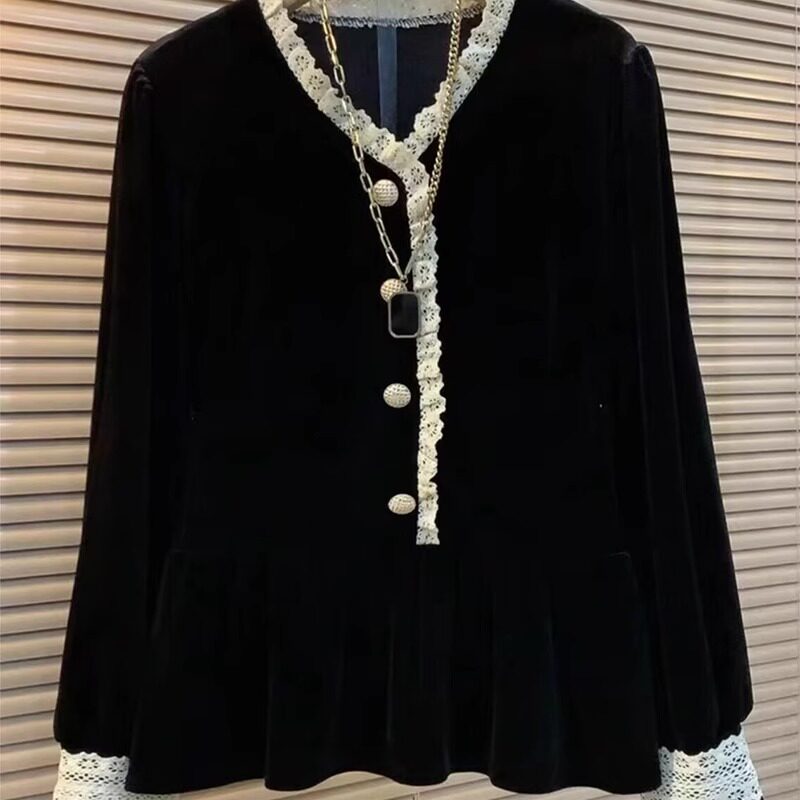 欧货大码遮肉显瘦气质法式优雅V领丝绒上衣高级感复古长袖女人衫,女装/女士精品,大码内搭,淘宝优惠券,粉丝福利购,淘宝优惠卷