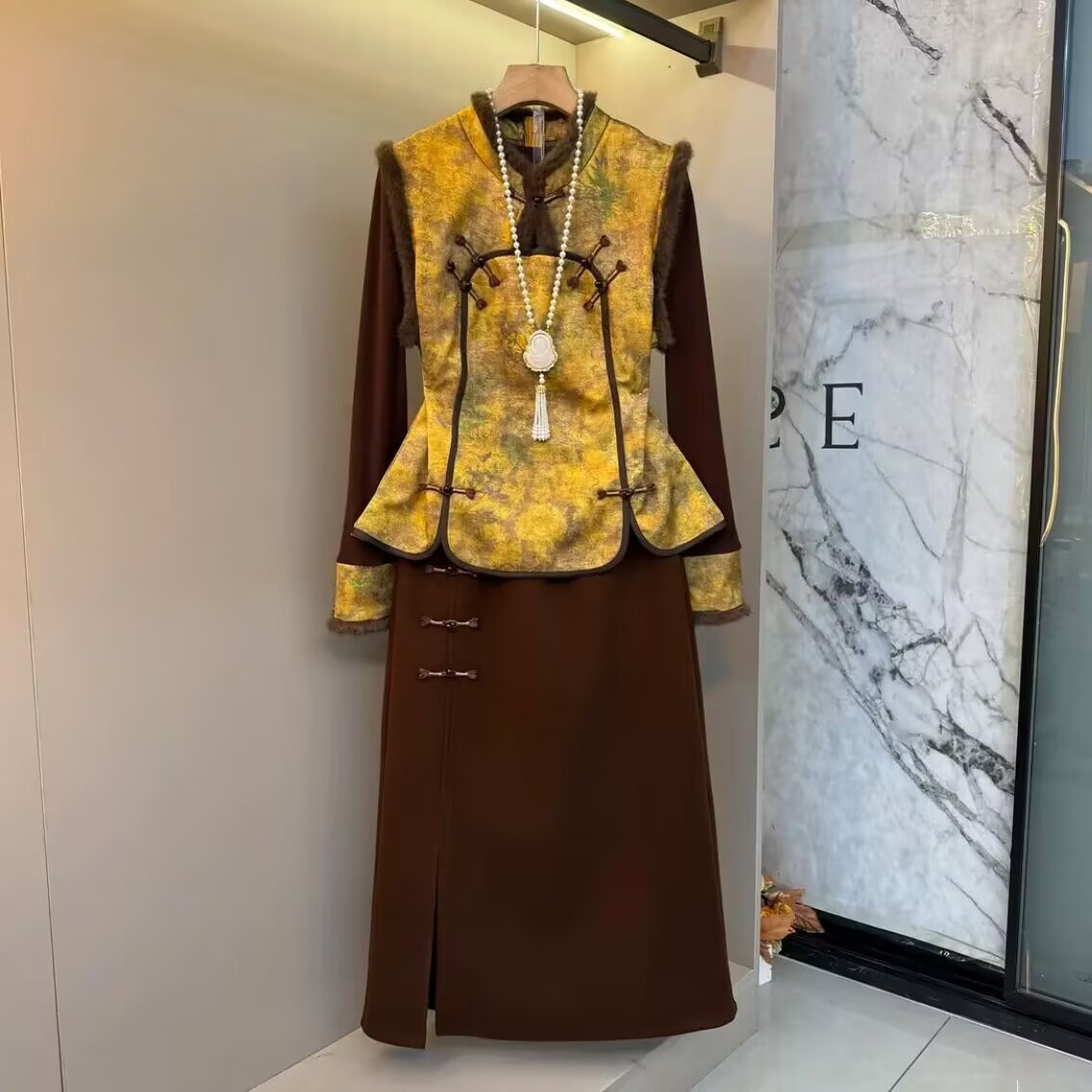 欧货大码女装轻奢气质马甲套装