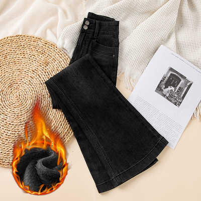 黑灰微宽松八分小个子牛仔裤加绒