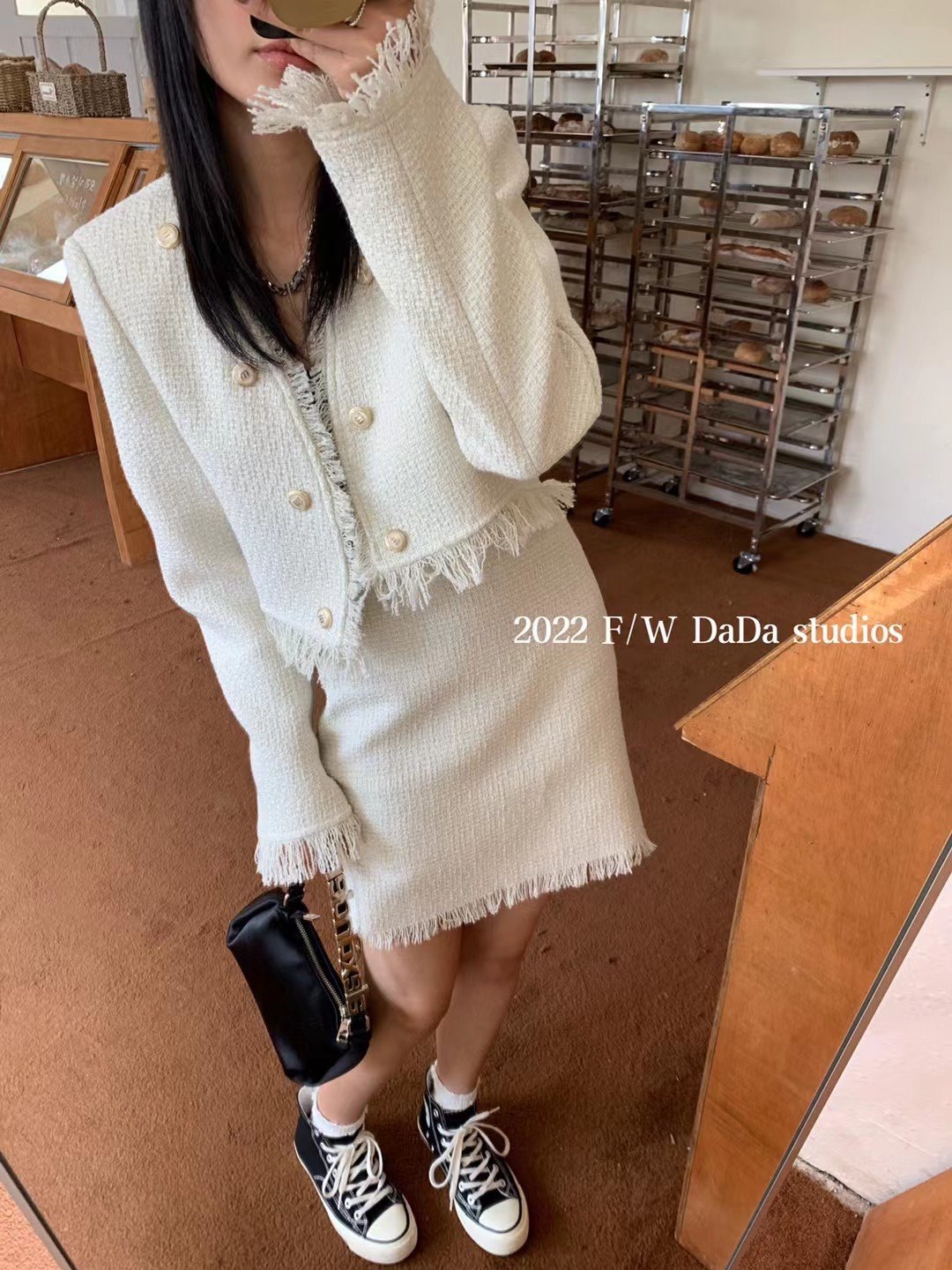 DaDa韩国名媛御姐小香风套装女2秋季新款气质流苏外套＋高腰半裙