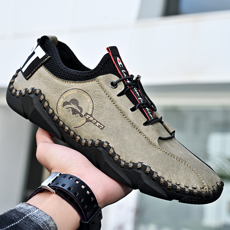 公羊价真皮大码平底休闲驾车鞋男