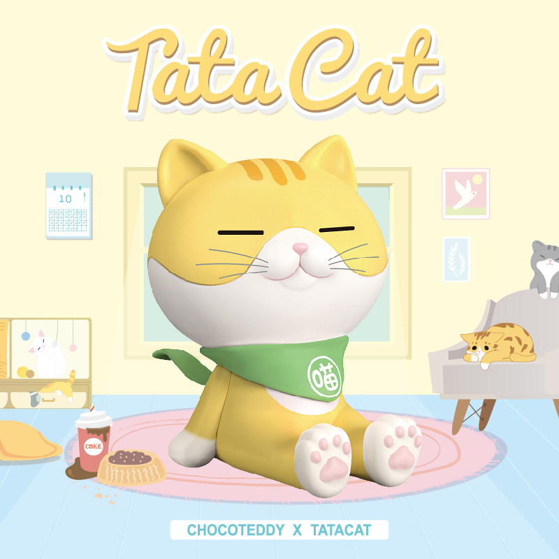巧克力熊tata猫刷剧支架盲盒潮玩手办整盒创意可爱猫咪摆件礼物