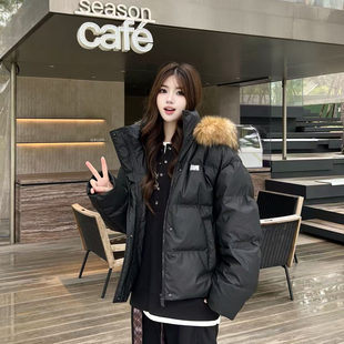 FDR加厚保暖情侣面包服男外套可拆卸毛领黑色羽绒服情侣女款 冬季