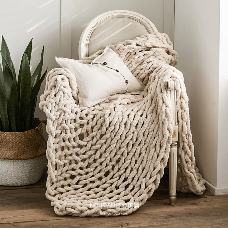 北欧ins风粗毛线沙发盖毯手工编织毯 午休毯子盖腿沙发用床尾装饰,床上用品,休闲毯/毛毯/绒毯,淘宝优惠券,粉丝福利购,淘宝优惠卷