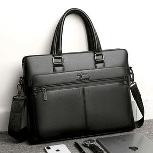 牛皮男款 A4文件跨包 手提包大容量商务上班通勤公文包真皮休闲横款
