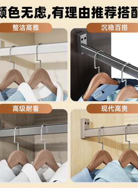 加厚衣柜静音横杆衣橱法兰衣通挂杆柜内衣杆衣帽间灰色侧装挂衣杆