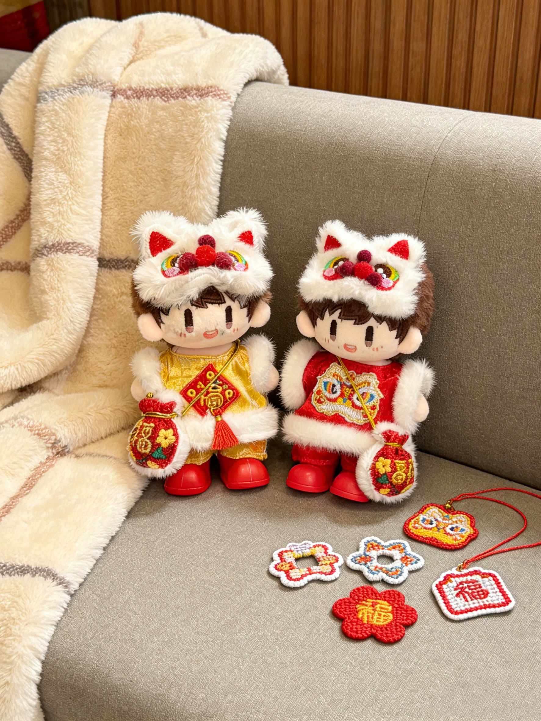 周可可玩偶套装 醒狮套装 仅娃衣新年醒狮娃衣10cm棉花娃娃拜年服,模玩/动漫/周边/娃圈三坑/桌游,潮玩娃衣,淘宝优惠券,粉丝福利购,淘宝优惠卷